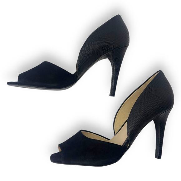 Nine West Women's D'Orsay Peep Toe Pumps Heels Size 9 Black Suede Leather - Picture 6 of 11